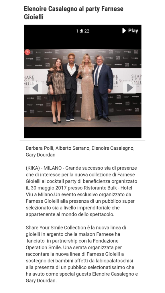 Farnese Gioielli - Tiscali Spettacoli - Maggio 2017